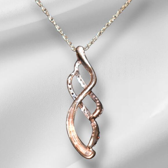 Orange White Diamond Double Infinity Pendant Necklace 10k Rose Gold 18in chain - Picture 5 of 6